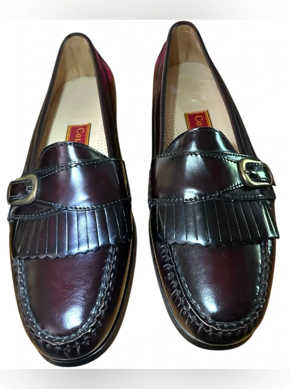 Cole Haan Pinch Buckle Kiltie Loafer (Style 03516) in a burgundy leather finish